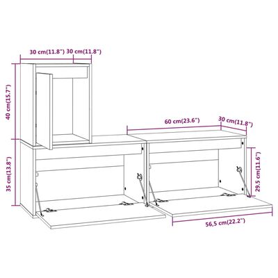 vidaXL Mobili Porta TV 3 pz ambra in Legno Massello di Pino