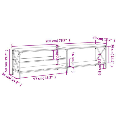 vidaXL Mobile Porta TV Nero 200x40x50cm in Legno Multistrato e Metallo