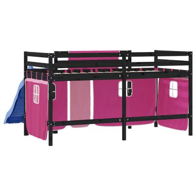 vidaXL Letto a Soppalco con Tende Bambini Rosa 90x190 cm Massello Pino