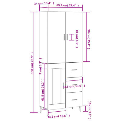 vidaXL Credenza Rovere Fumo 69,5x34x180 cm in Legno Multistrato