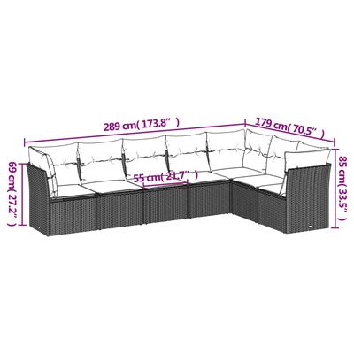 vidaXL Set Divani da Giardino con Cuscini 7pz Nero Polyrattan