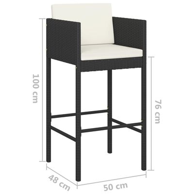 vidaXL Set Bar da Giardino 3 pz con Cuscini Polyrattan Nero