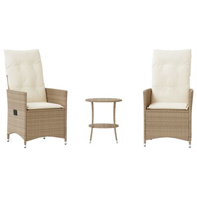 vidaXL Set da Bistrò 3 pz con Cuscini Beige in Polyrattan