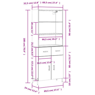 vidaXL Credenza Rovere Sonoma 69,5x34x180 cm in Legno Multistrato