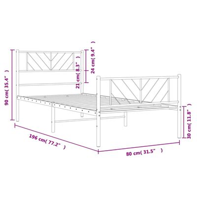 vidaXL Giroletto con Testiera e Pediera Metallo Bianco 75x190 cm