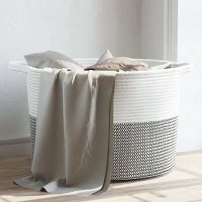 vidaXL Cesto per Biancheria Grigio e Bianco Ø55x36 cm in Cotone