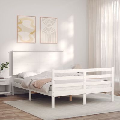 vidaXL Giroletto con Testiera Bianco Small Double Legno Massello