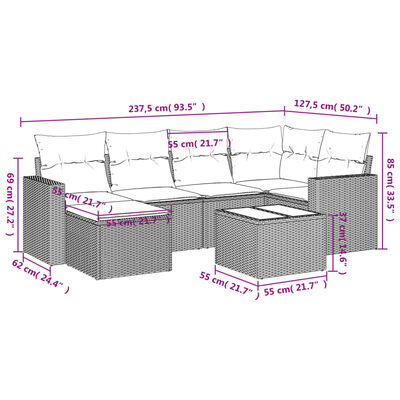 vidaXL Set Divani da Giardino 7 pz con Cuscini Grigio in Polyrattan