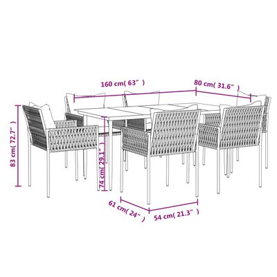 vidaXL Set Pranzo da Giardino 7 pz con Cuscini in Polyrattan e Acciaio