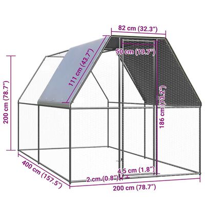 vidaXL Gabbia per Polli 2x4x2 m in Acciaio Zincato