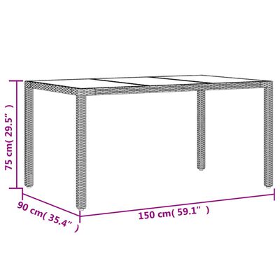 vidaXL Tavolo Giardino Piano in Vetro Marrone 150x90x75 cm Polyrattan