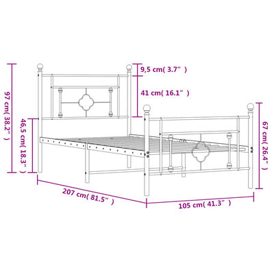 vidaXL Giroletto con Testiera e Pediera Metallo Bianco 100x200 cm