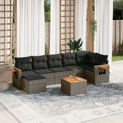 vidaXL Set Divano da Giardino 8 pz con Cuscini Grigio in Polyrattan