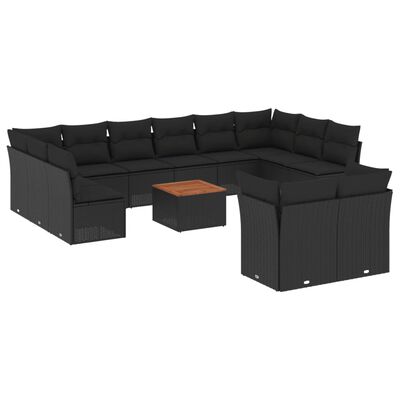 vidaXL Set Divani da Giardino 13pz con Cuscini Nero in Polyrattan