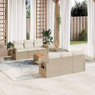 vidaXL Set Divani da Giardino 7 pz con Cuscini Beige in Polyrattan