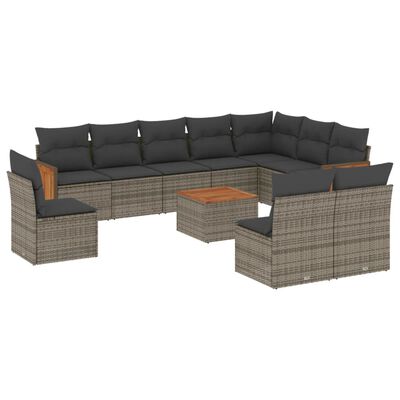 vidaXL Set Divani da Giardino 11 pz con Cuscini in Polyrattan Grigio