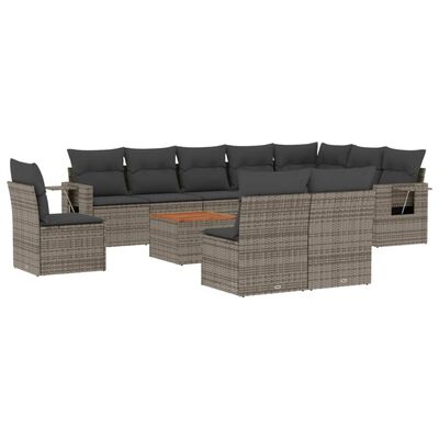 vidaXL Set Divani da Giardino 11 pz con Cuscini in Polyrattan Grigio