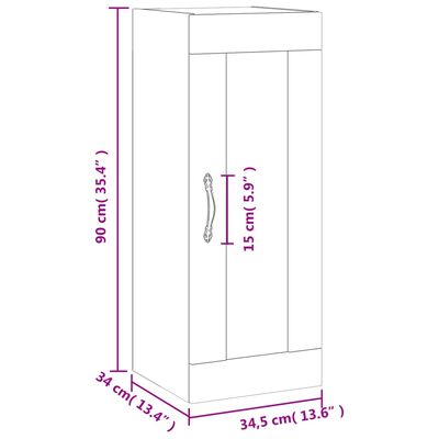 vidaXL Mobile a Parete Grigio Sonoma 34,5x34x90 cm