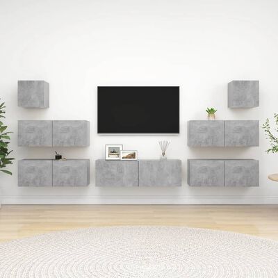 vidaXL Set di Mobili Porta TV 7 pz Grigio Cemento in Legno Multistrato