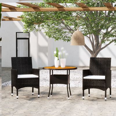 vidaXL Set da Pranzo per Giardino 3 pz in Polyrattan Nero