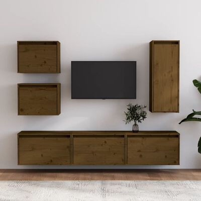 vidaXL Mobili Porta TV 6 pz ambra in Legno Massello di Pino