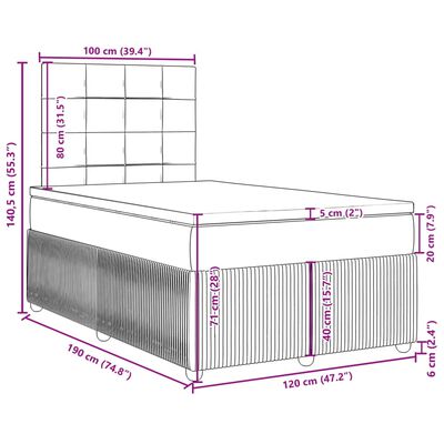 vidaXL Giroletto a Molle con Materasso Grigio Scuro 120x190cm Tessuto