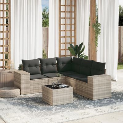 vidaXL Set Divano da Giardino 6pz con Cuscini Grigio Chiaro Polyrattan