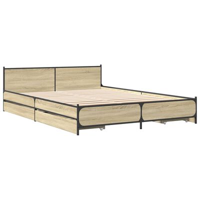 vidaXL Giroletto Cassetti Rovere Sonoma 160x200 cm Legno Multistrato