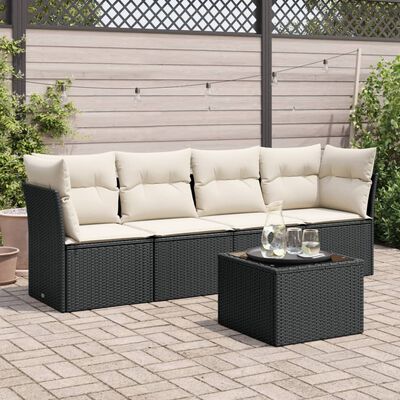 vidaXL Set Divani da Giardino 5 pz con Cuscini in Polyrattan Nero