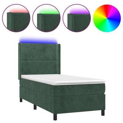 vidaXL Letto a Molle con Materasso e LED Verde Scuro 80x200cm Velluto