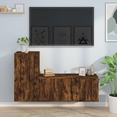 vidaXL Set Mobili Porta TV 2 pz Rovere Fumo in Legno Multistrato