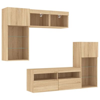 vidaXL Mobili TV a Muro con LED 5pz Rovere Sonoma Legno Multistrato