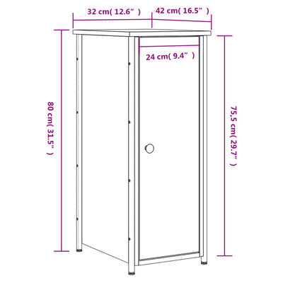 vidaXL Comodino Rovere Fumo 32x42x80 cm in Legno Multistrato