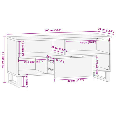 vidaXL Mobile Porta TV Marrone 100x34x46 cm in Legno di Mango