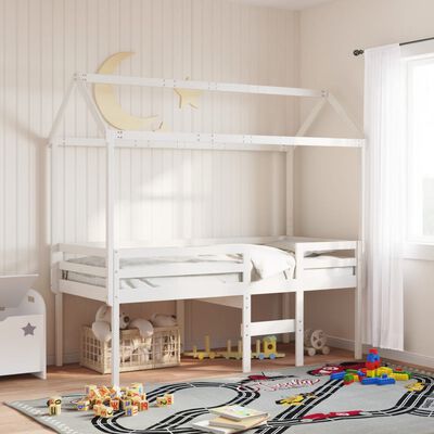 vidaXL Letto a Soppalco con Tetto Bianco 75x190 cm in Legno di Pino