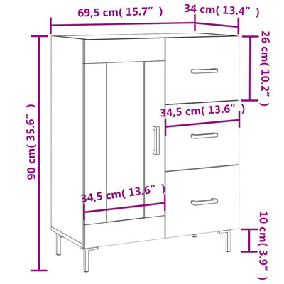 vidaXL Credenza Grigio Cemento 69,5x34x90 cm in Legno Multistrato