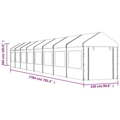 vidaXL Gazebo con Tetto Bianco 17,84x2,28x2,69 m in Polietilene