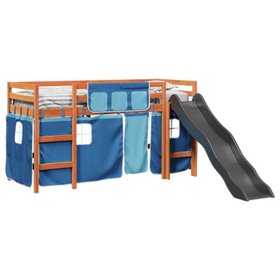 vidaXL Letto a Soppalco con Tende Bambini Blu 80x200 cm Massello Pino