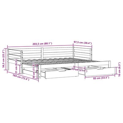 vidaXL Dormeuse Letto Estraibile e Cassetti Bianco 90x200cm Legno Pino