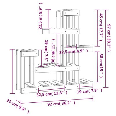 vidaXL Supporto per Piante Ambra 92x25x97 cm Legno Massello di Pino