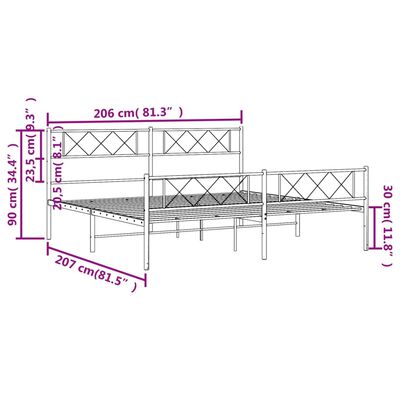 vidaXL Giroletto con Testiera e Pediera Metallo Nero 200x200 cm