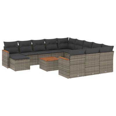 vidaXL Set Divani da Giardino 13 pz con Cuscini Grigio in Polyrattan