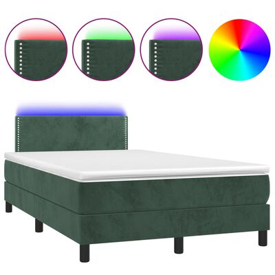 vidaXL Letto a Molle con Materasso e LED Verde Scuro 120x190cm Velluto