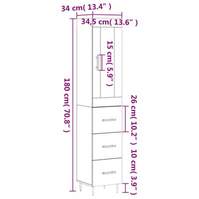 vidaXL Credenza Bianca 34,5x34x180 cm in Legno Multistrato