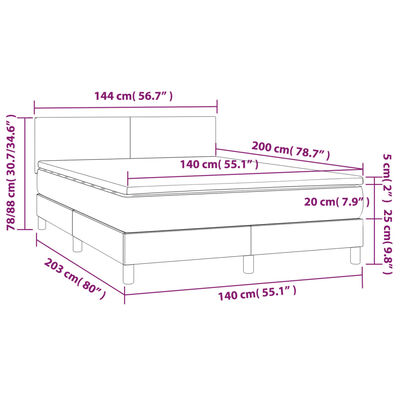 vidaXL Letto a Molle con Materasso e LED Nero 140x200 cm in Tessuto