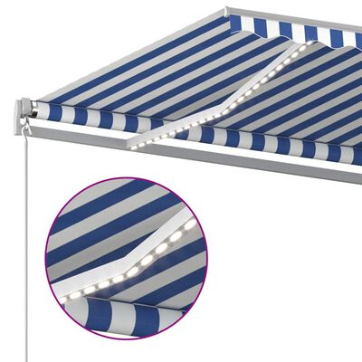 vidaXL Tenda Automatica con Sensore Vento e LED 5x3 m Blu Bianca