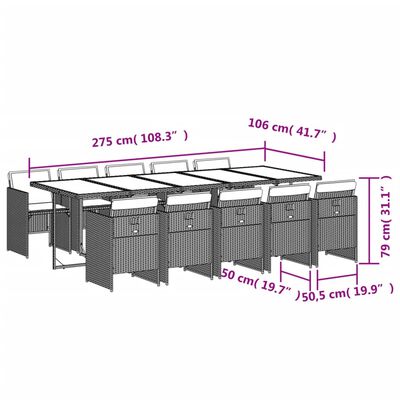 vidaXL Set Pranzo Giardino 11pz con Cuscini Grigio Chiaro Polyrattan