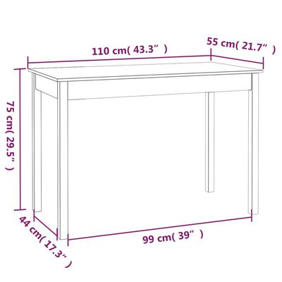 vidaXL Tavolo da Pranzo Bianco 110x55x75 cm in Legno Massello di Pino