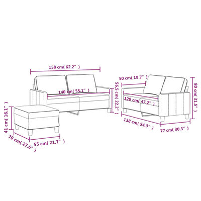 vidaXL Set di Divani 3 pz con Cuscini Grigio Chiaro in Velluto