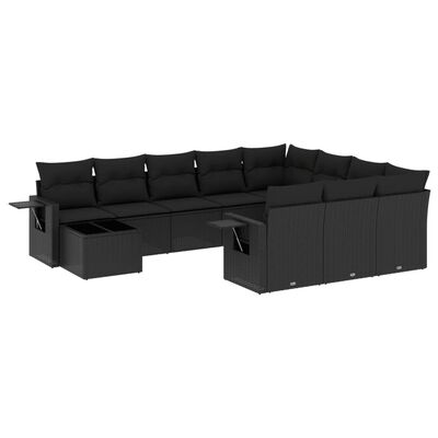 vidaXL Set Divani da Giardino 11 pz con Cuscini in Polyrattan Nero